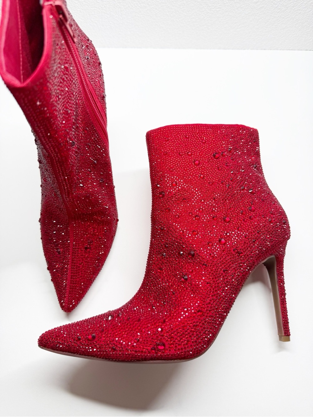 INC Red Rhinestone Bling Stiletto Ankle Boots
